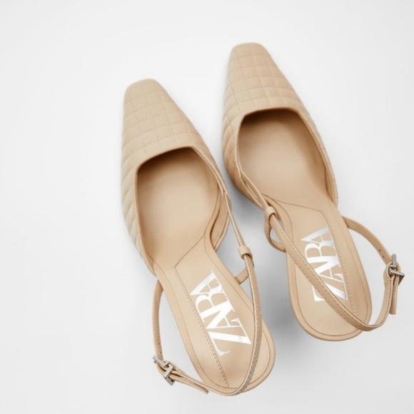 NWOT ZARA Quilted Slingback Leather Heel-7.5 - Picture 3 of 12